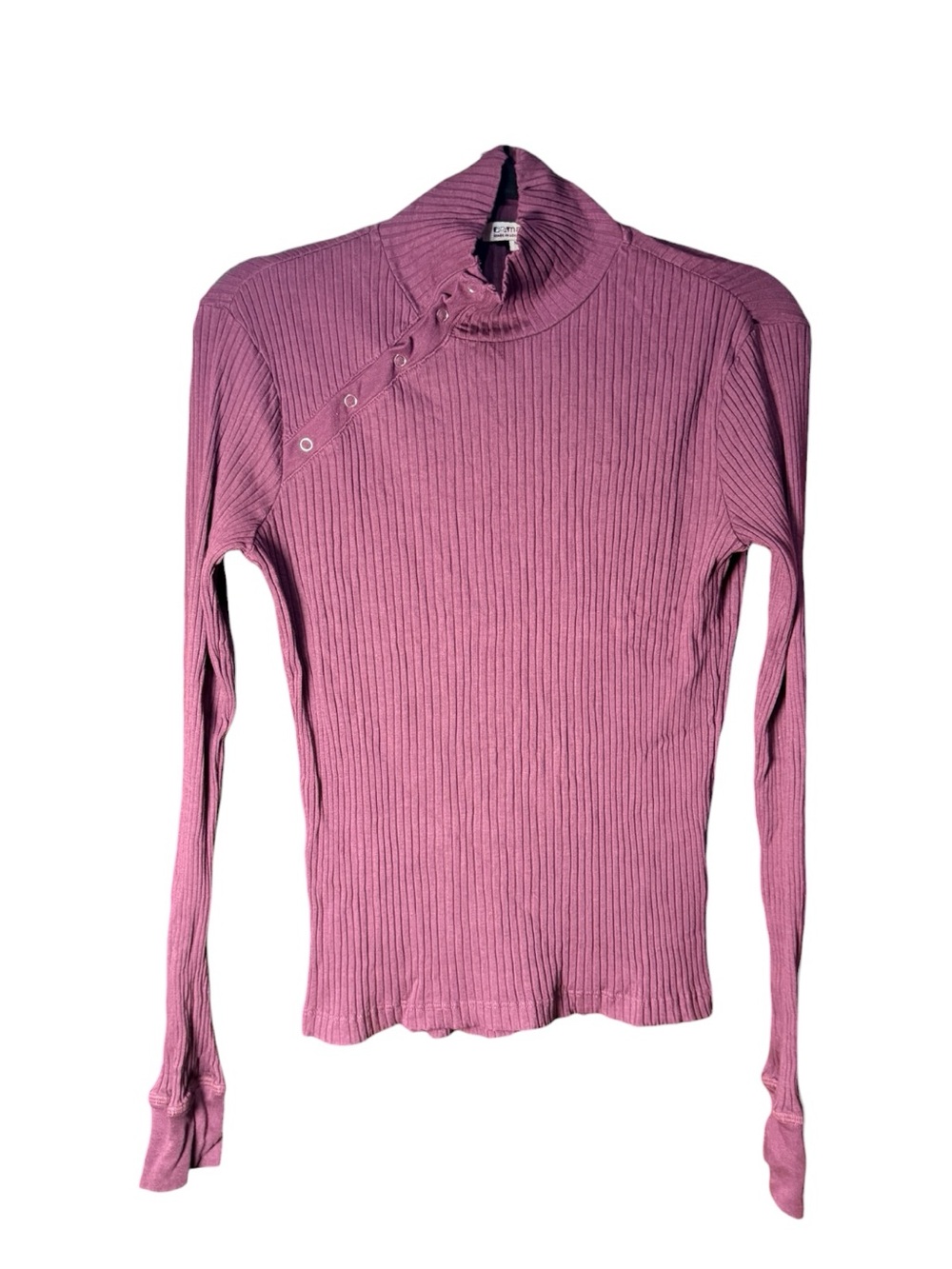LA Made Maroon Ribbed Mock Neck Snap Detail Long Sleeve Top Size M